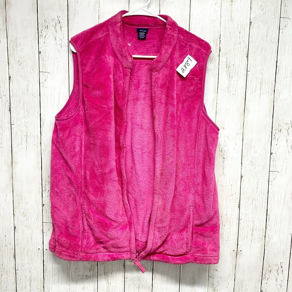 Basic Editions Vest Women Size XL Pink Faux Fur Full Zip Sleeveless Pockets